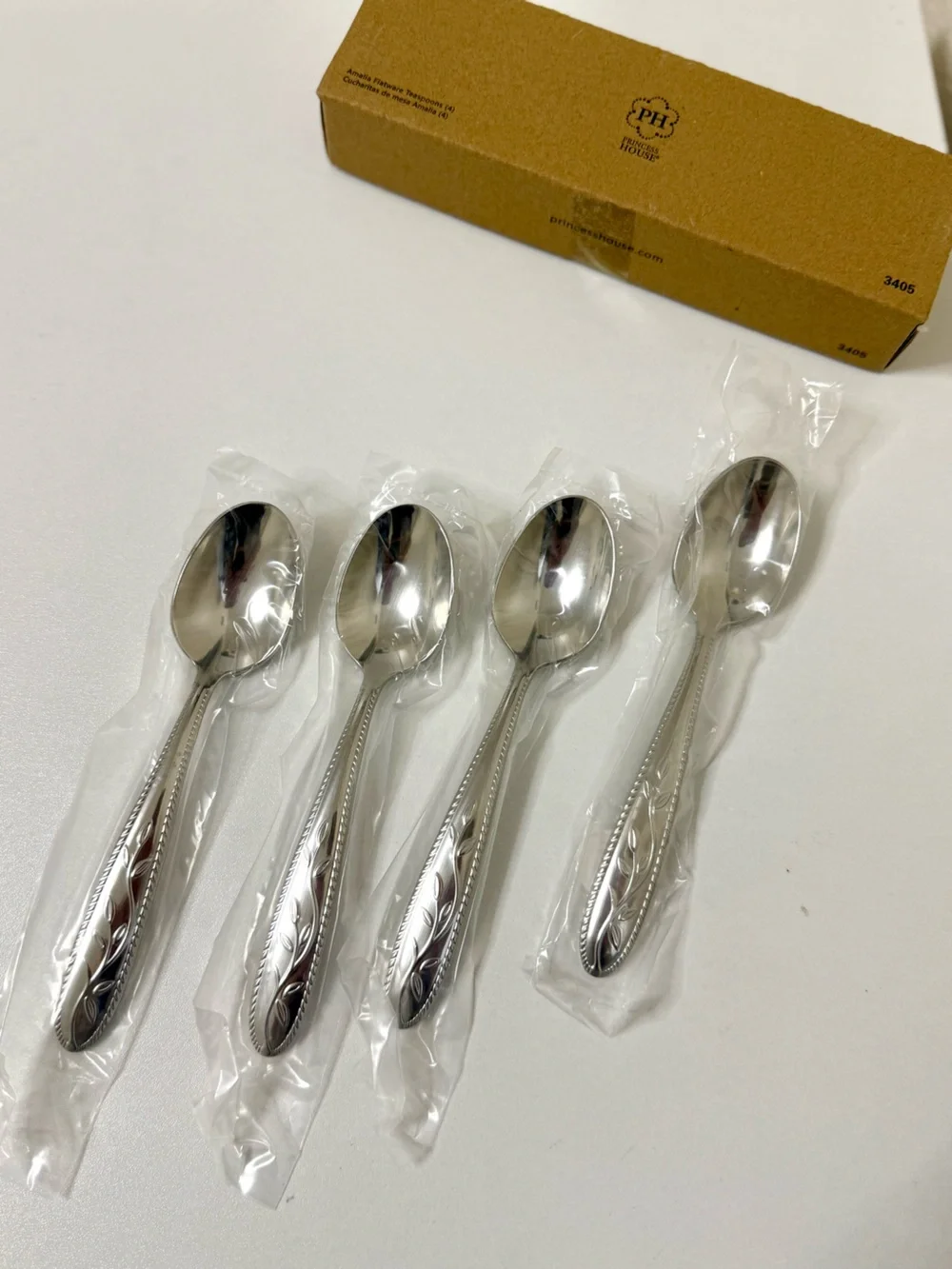 Princess House Amalia Flatware Stainless Steel Teaspoons Set of 4